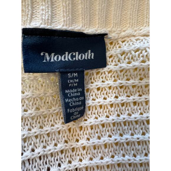 ModCloth Open Front Summer Cardigan Sweater Off White S M - Picture 5 of 6